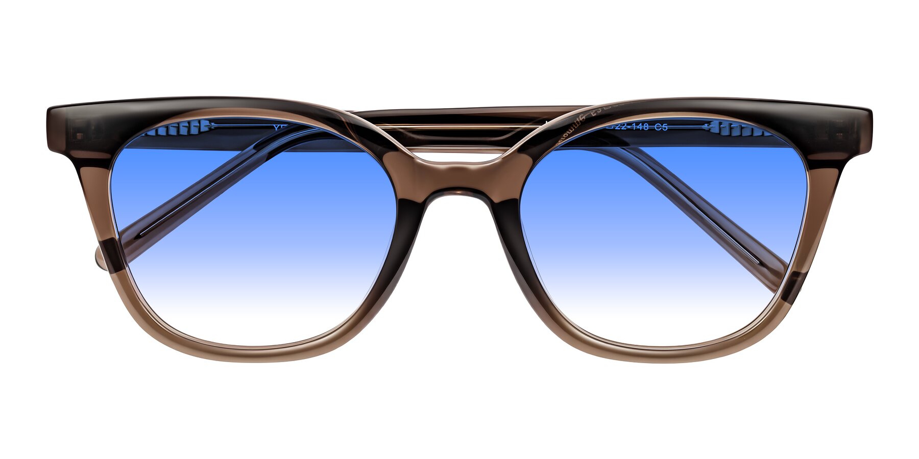 Folded Front of Jeromme in Coffee with Blue Gradient Lenses