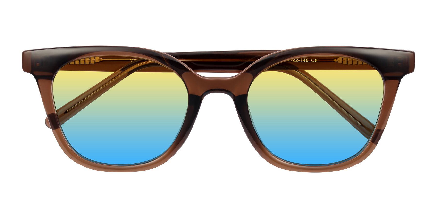 Folded Front of Jeromme in Coffee with Yellow / Blue Gradient Lenses