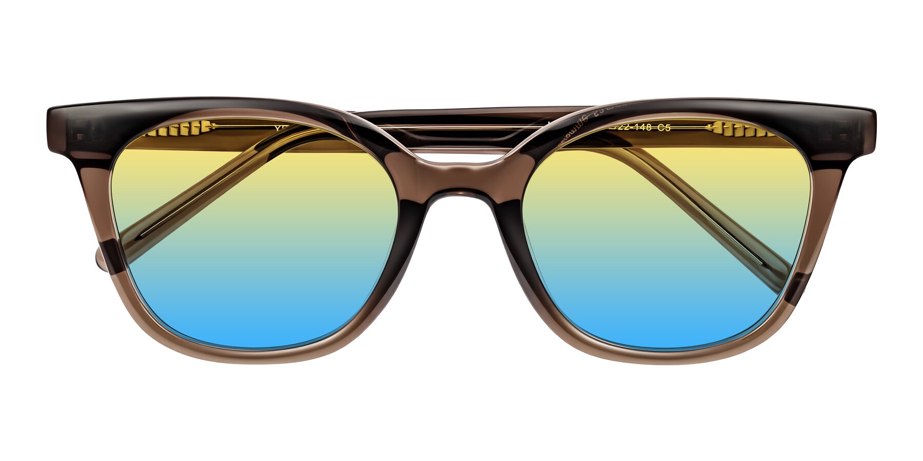 Folded Front of Jeromme in Coffee with Yellow / Blue Gradient Lenses