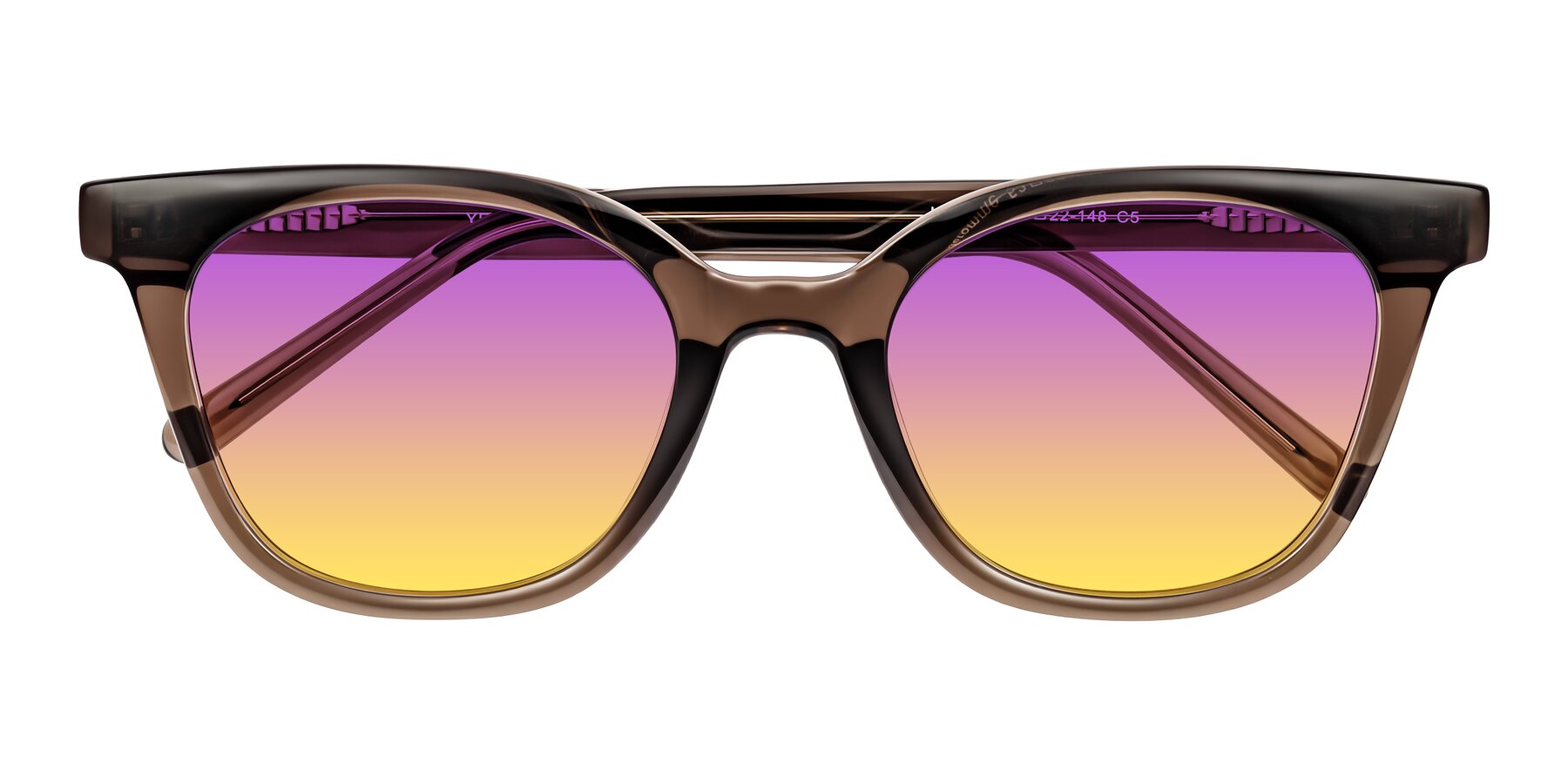 Folded Front of Jeromme in Coffee with Purple / Yellow Gradient Lenses