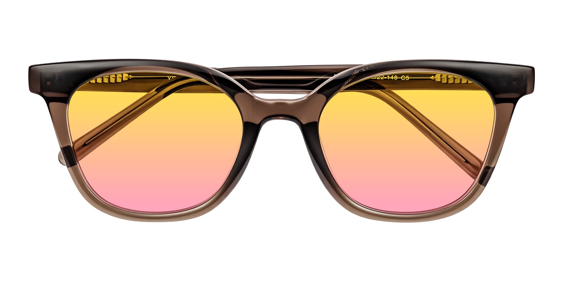 Folded Front of Jeromme in Coffee with Yellow / Pink Gradient Lenses