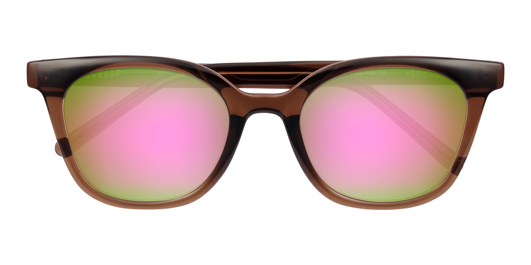 Folded Front of Jeromme in Coffee with Pink Mirrored Lenses