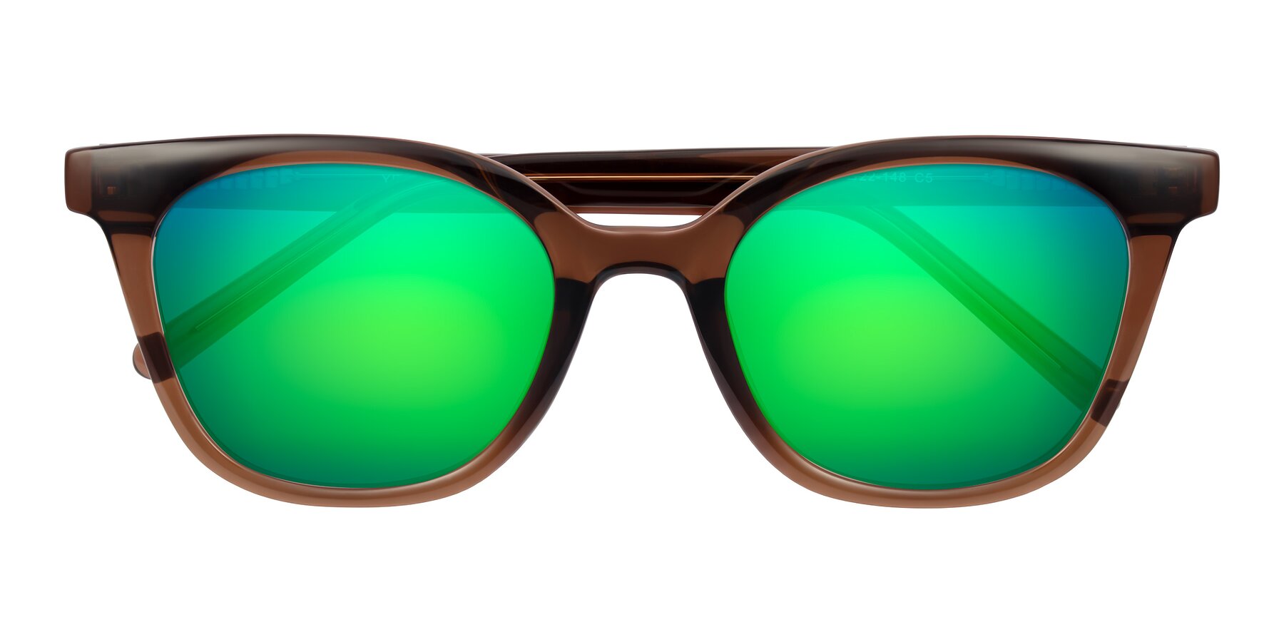 Folded Front of Jeromme in Coffee with Green Mirrored Lenses