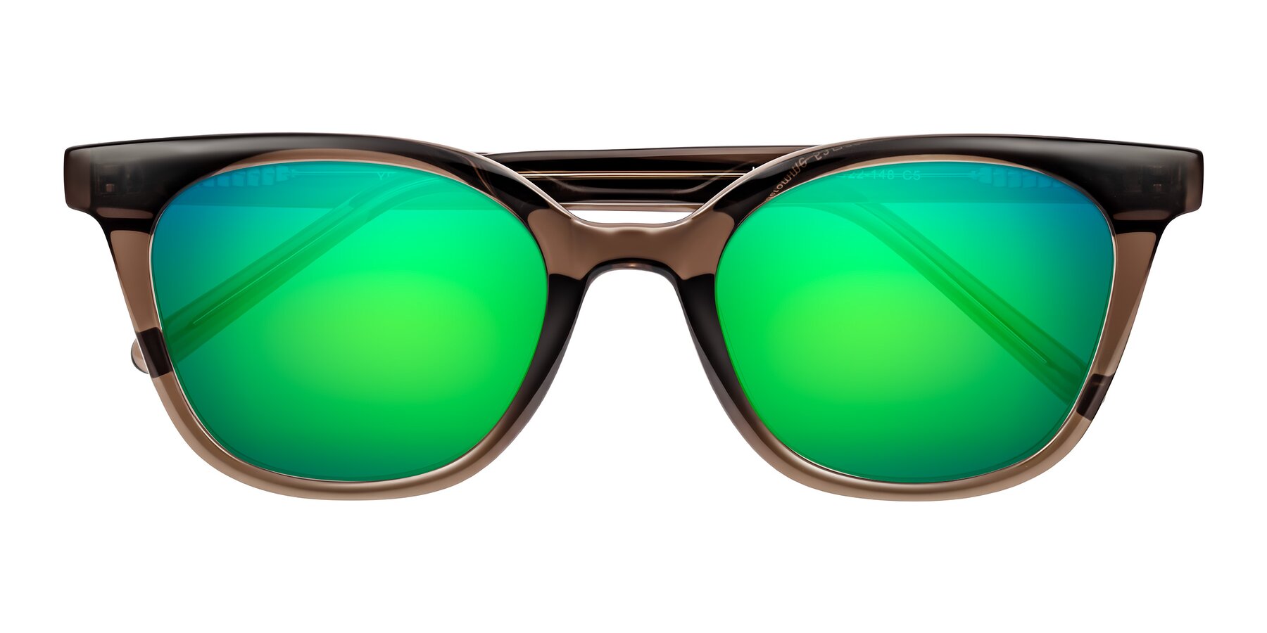 Folded Front of Jeromme in Coffee with Green Mirrored Lenses