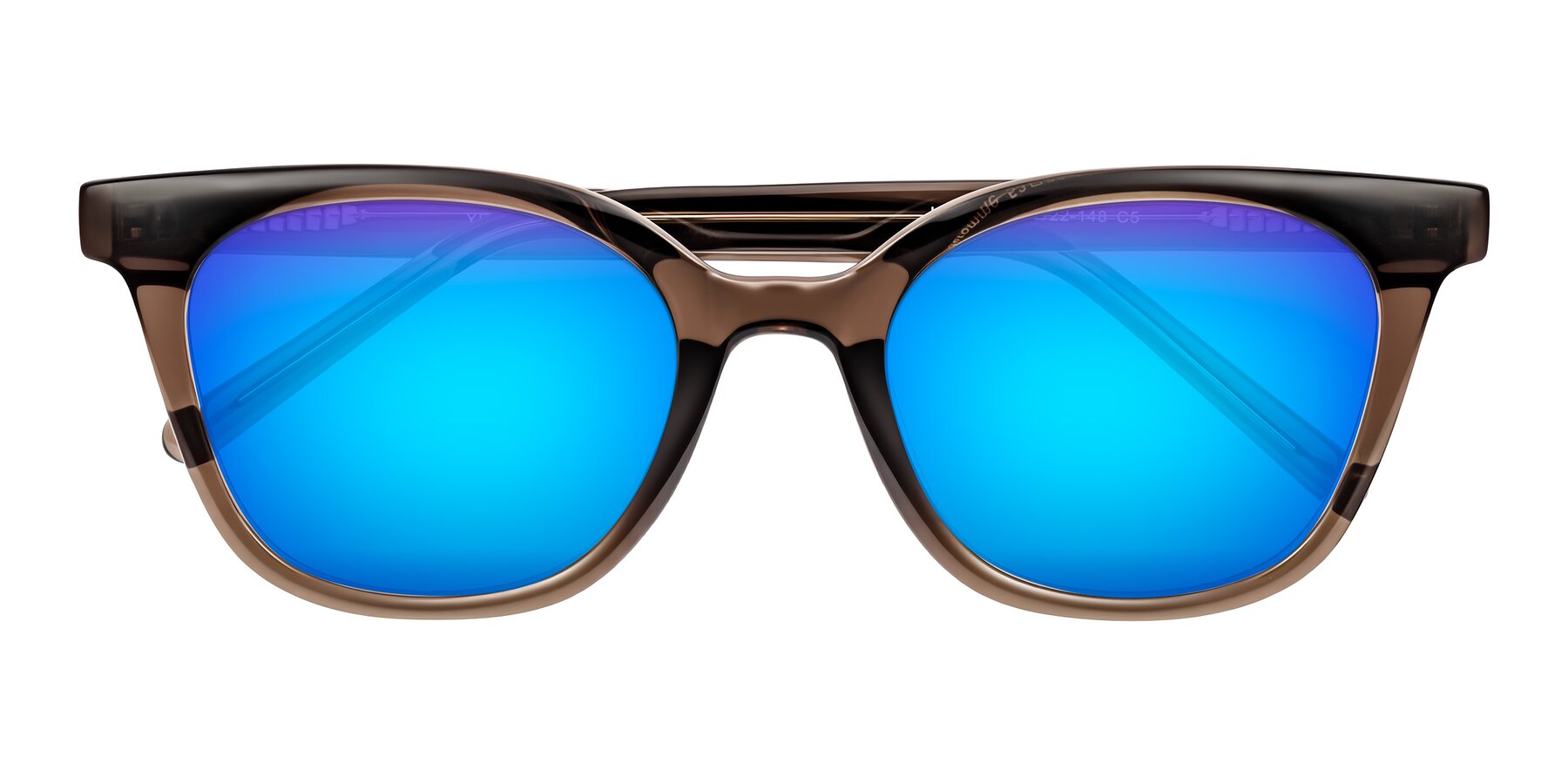 Folded Front of Jeromme in Coffee with Blue Mirrored Lenses