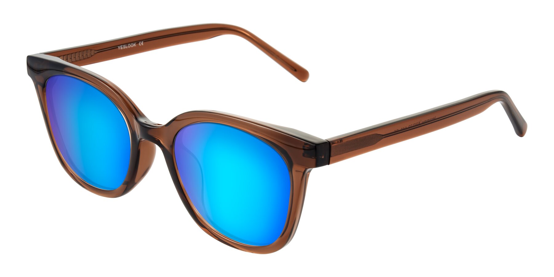 Angle of Jeromme in Coffee with Blue Mirrored Lenses