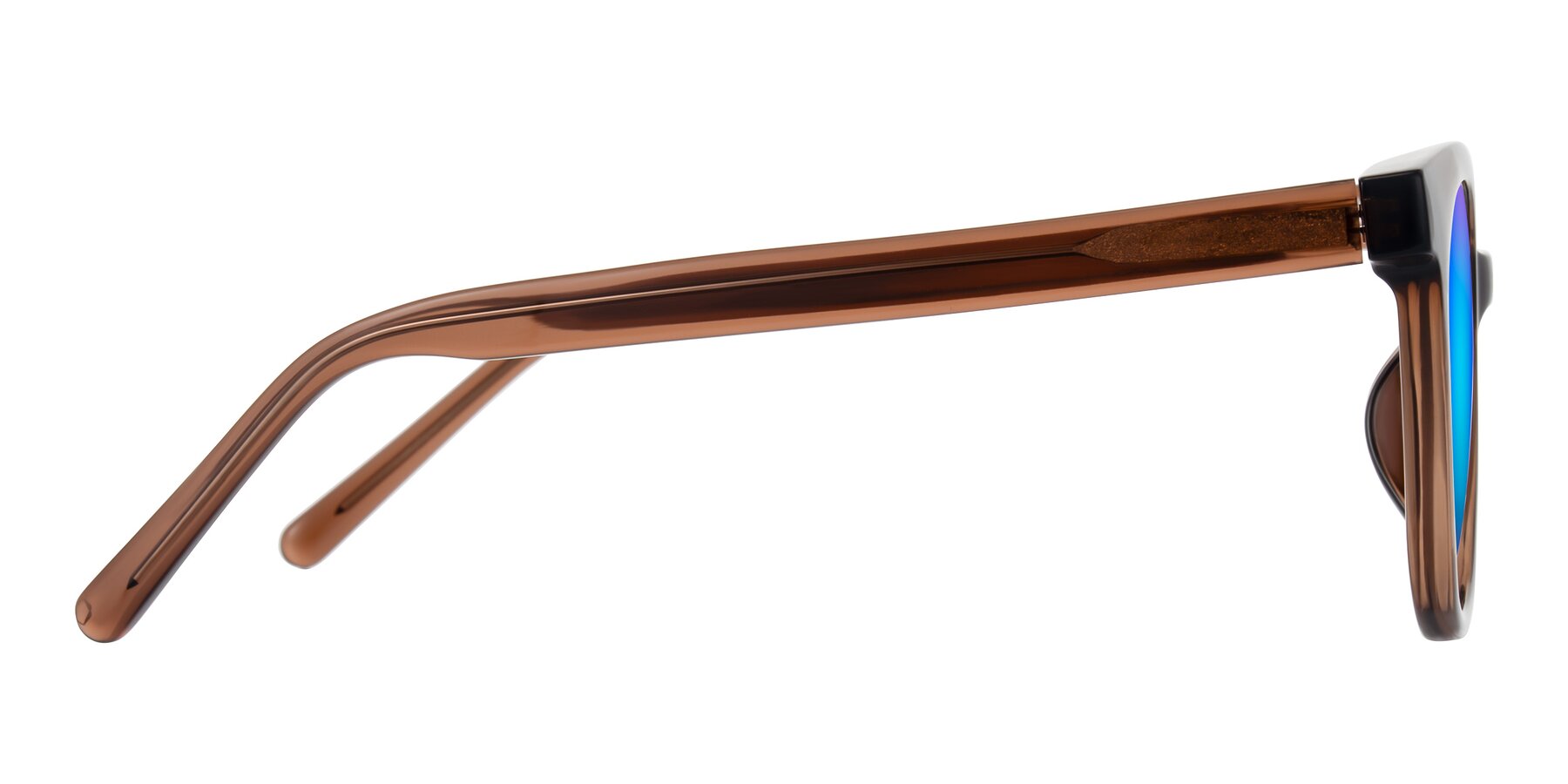Side of Jeromme in Coffee with Blue Mirrored Lenses