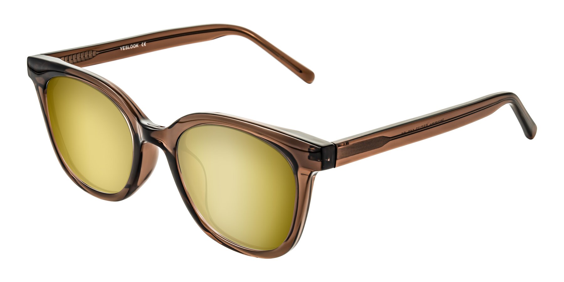 Angle of Jeromme in Coffee with Gold Mirrored Lenses