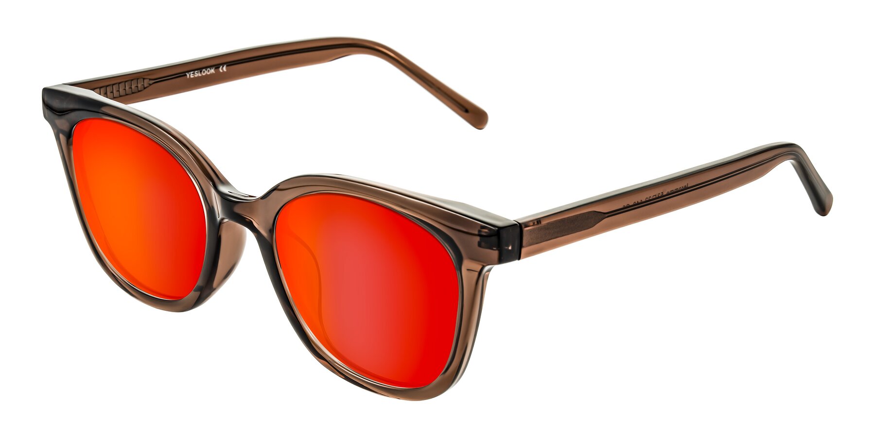 Angle of Jeromme in Coffee with Red Gold Mirrored Lenses