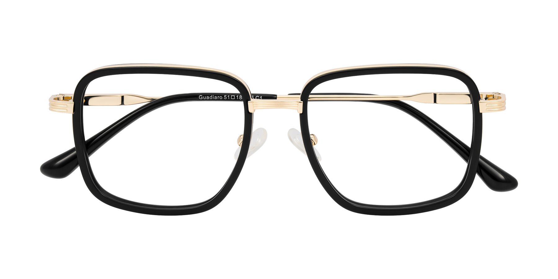 Folded Front of Guadiaro in Black/Gold with Clear Blue Light Blocking Lenses