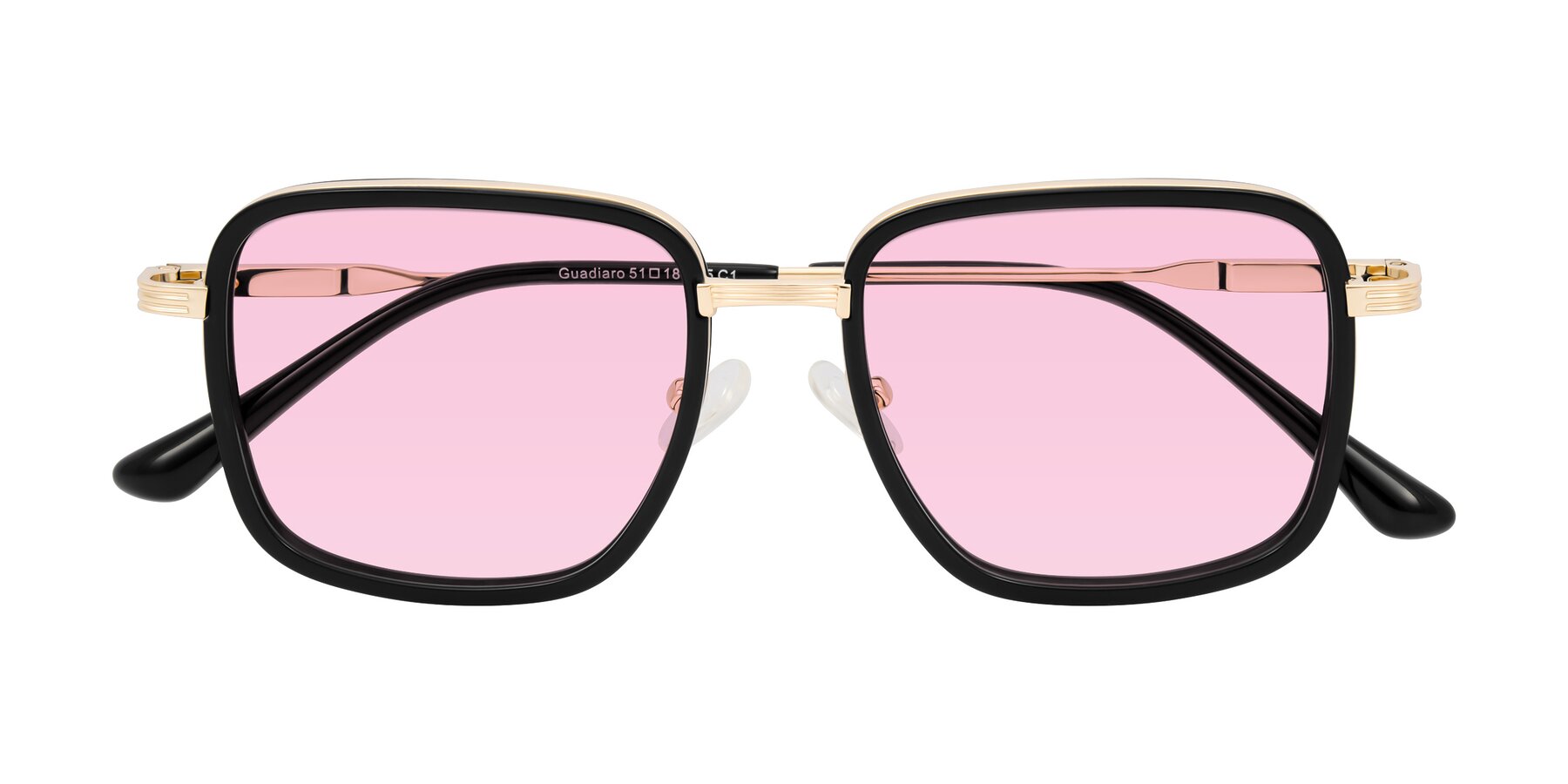 Folded Front of Guadiaro in Black/Gold with Light Pink Tinted Lenses
