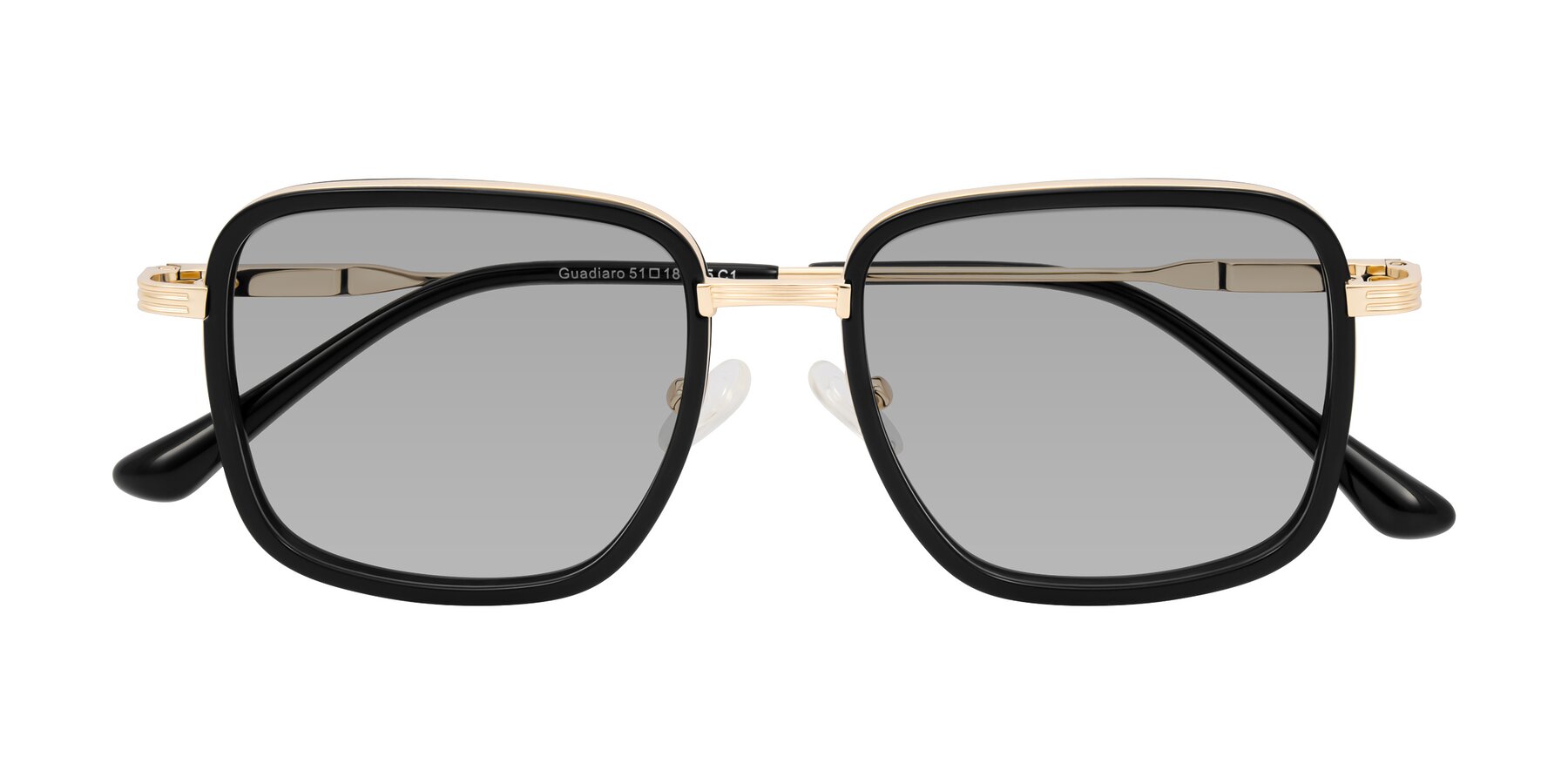 Folded Front of Guadiaro in Black/Gold with Light Gray Tinted Lenses