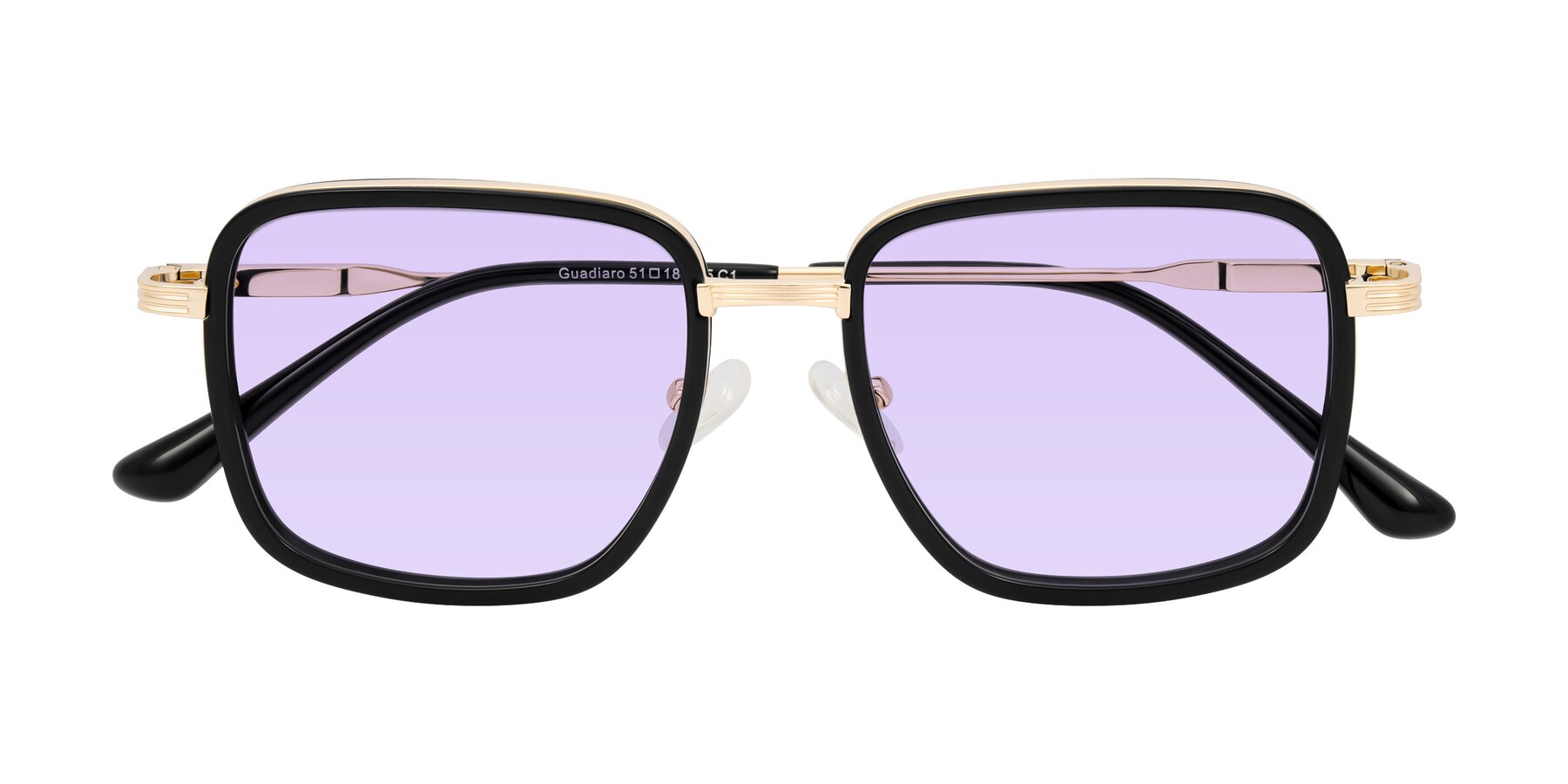 Folded Front of Guadiaro in Black/Gold with Light Purple Tinted Lenses