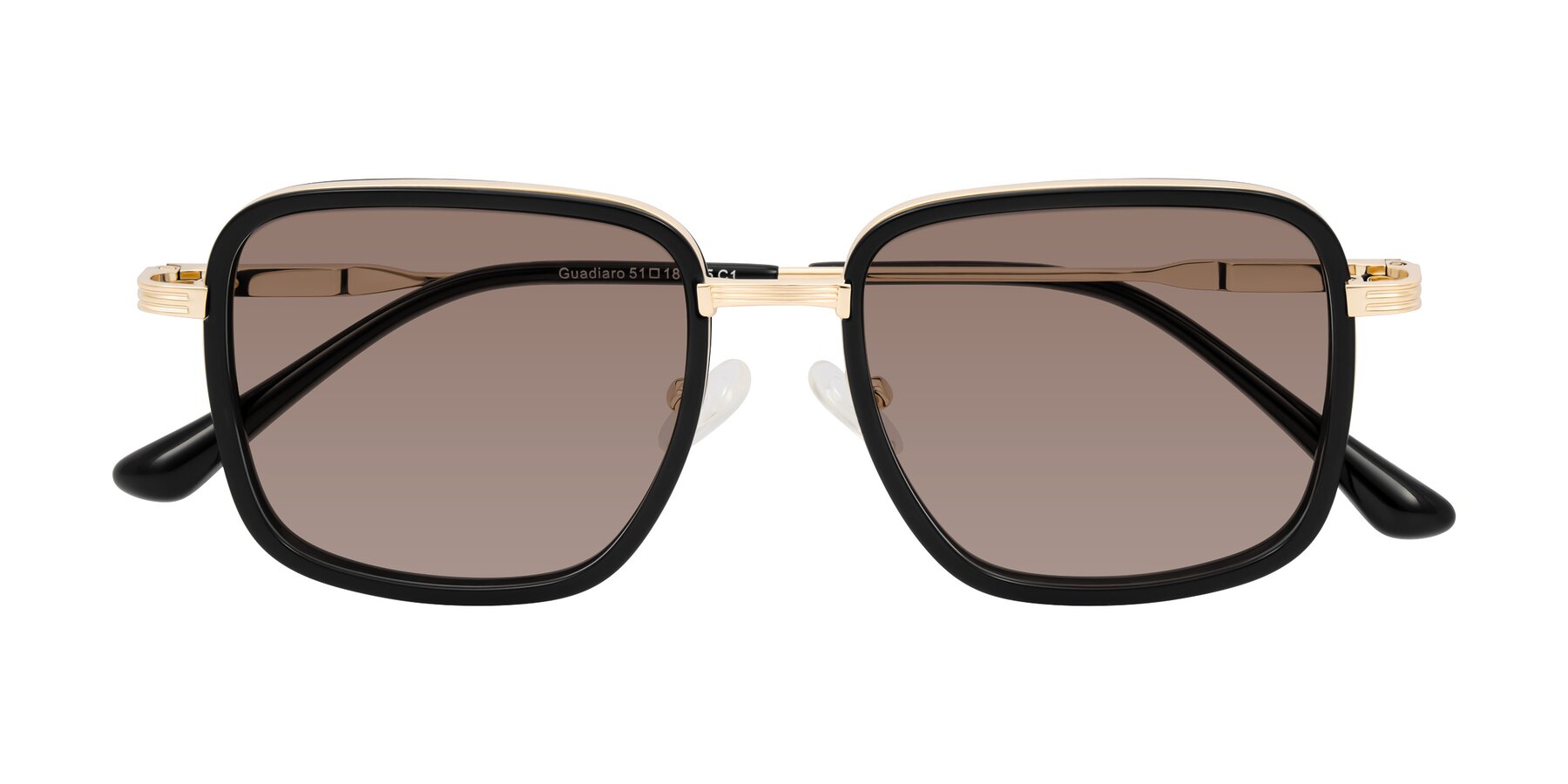 Folded Front of Guadiaro in Black/Gold with Medium Brown Tinted Lenses