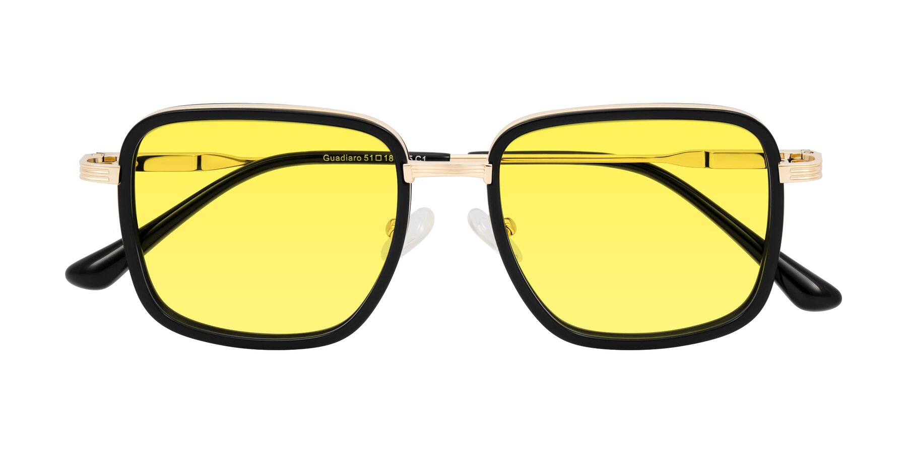 Folded Front of Guadiaro in Black/Gold with Medium Yellow Tinted Lenses