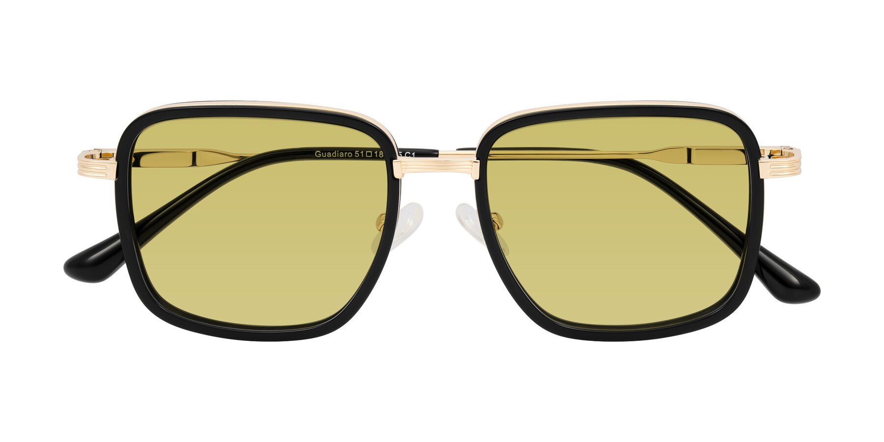 Folded Front of Guadiaro in Black/Gold with Medium Champagne Tinted Lenses