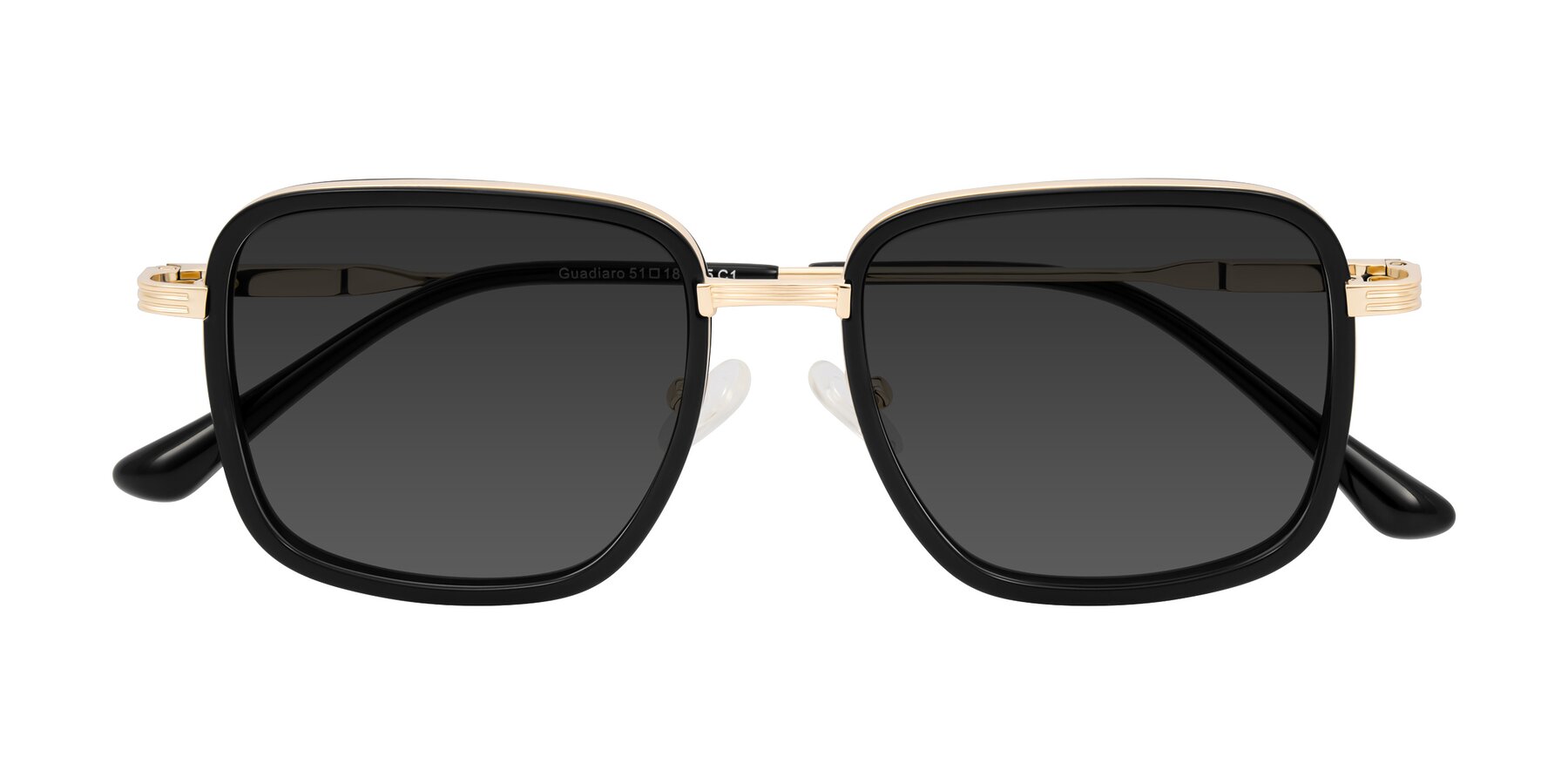 Folded Front of Guadiaro in Black/Gold with Gray Tinted Lenses