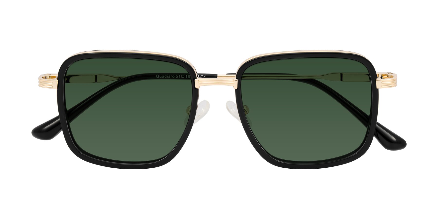Folded Front of Guadiaro in Black/Gold with Green Tinted Lenses