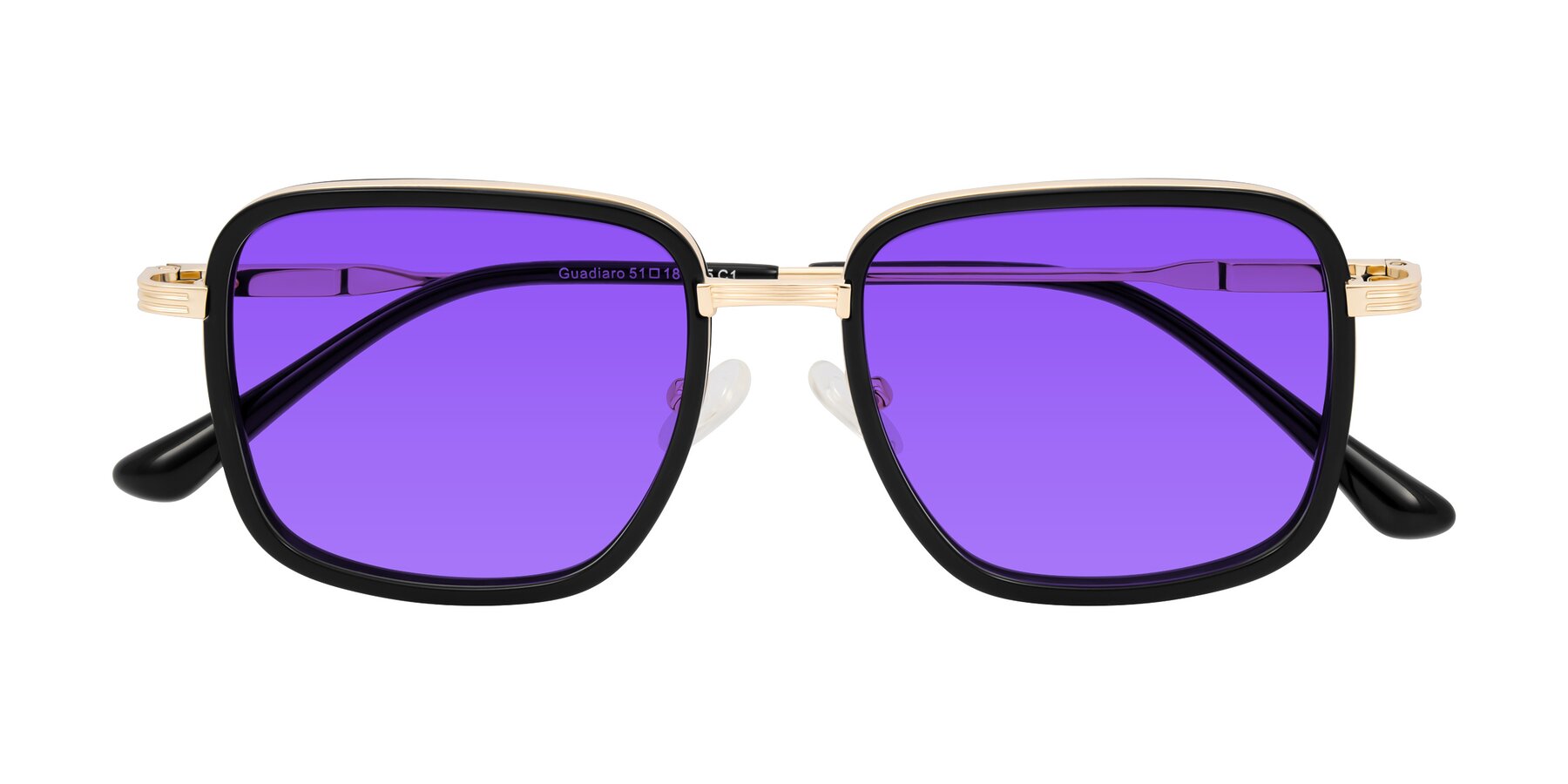 Folded Front of Guadiaro in Black/Gold with Purple Tinted Lenses