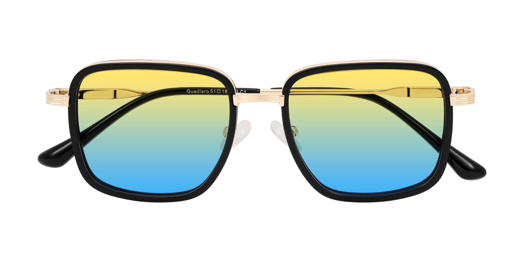 Folded Front of Guadiaro in Black/Gold with Yellow / Blue Gradient Lenses
