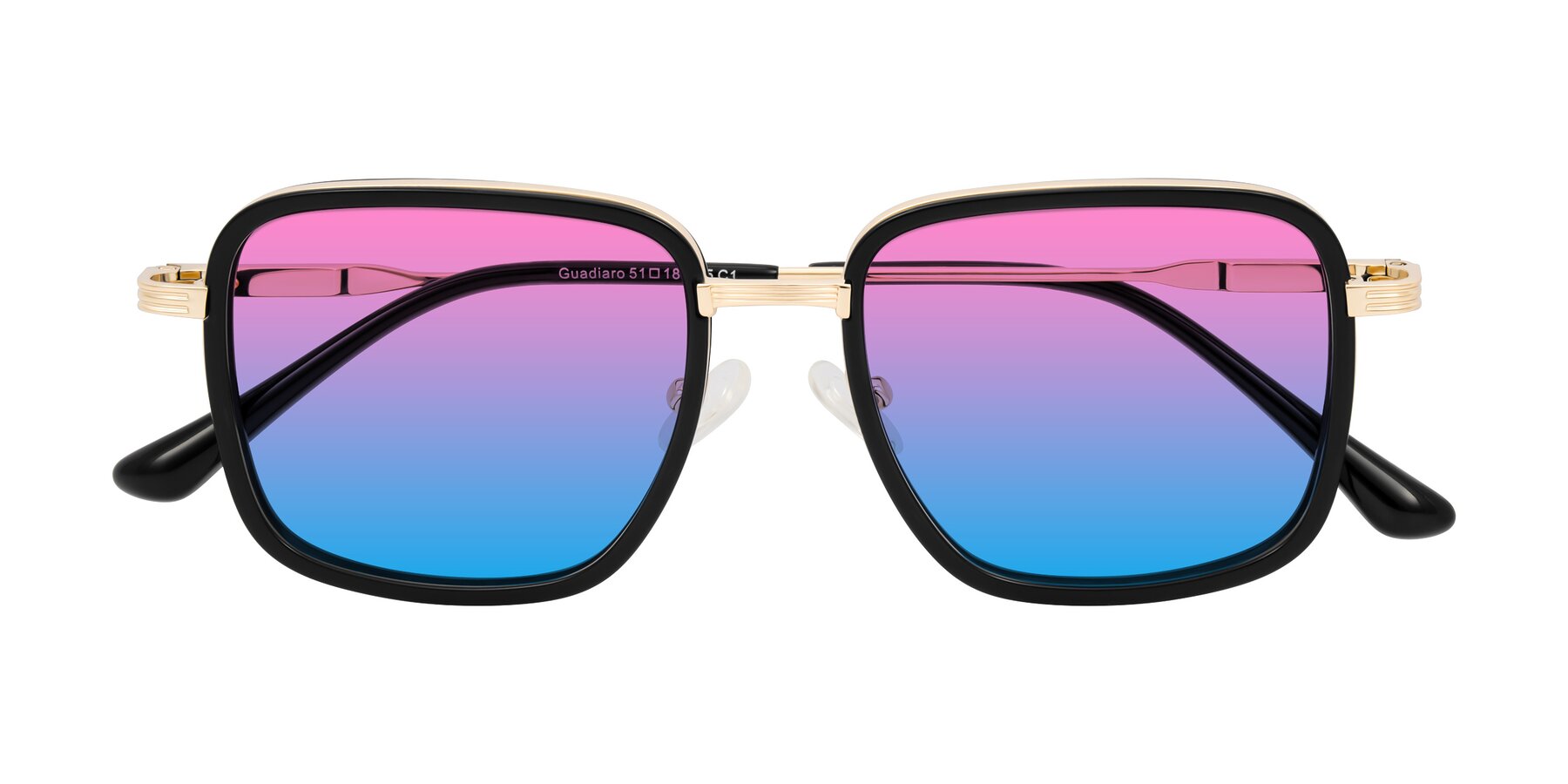 Folded Front of Guadiaro in Black/Gold with Pink / Blue Gradient Lenses