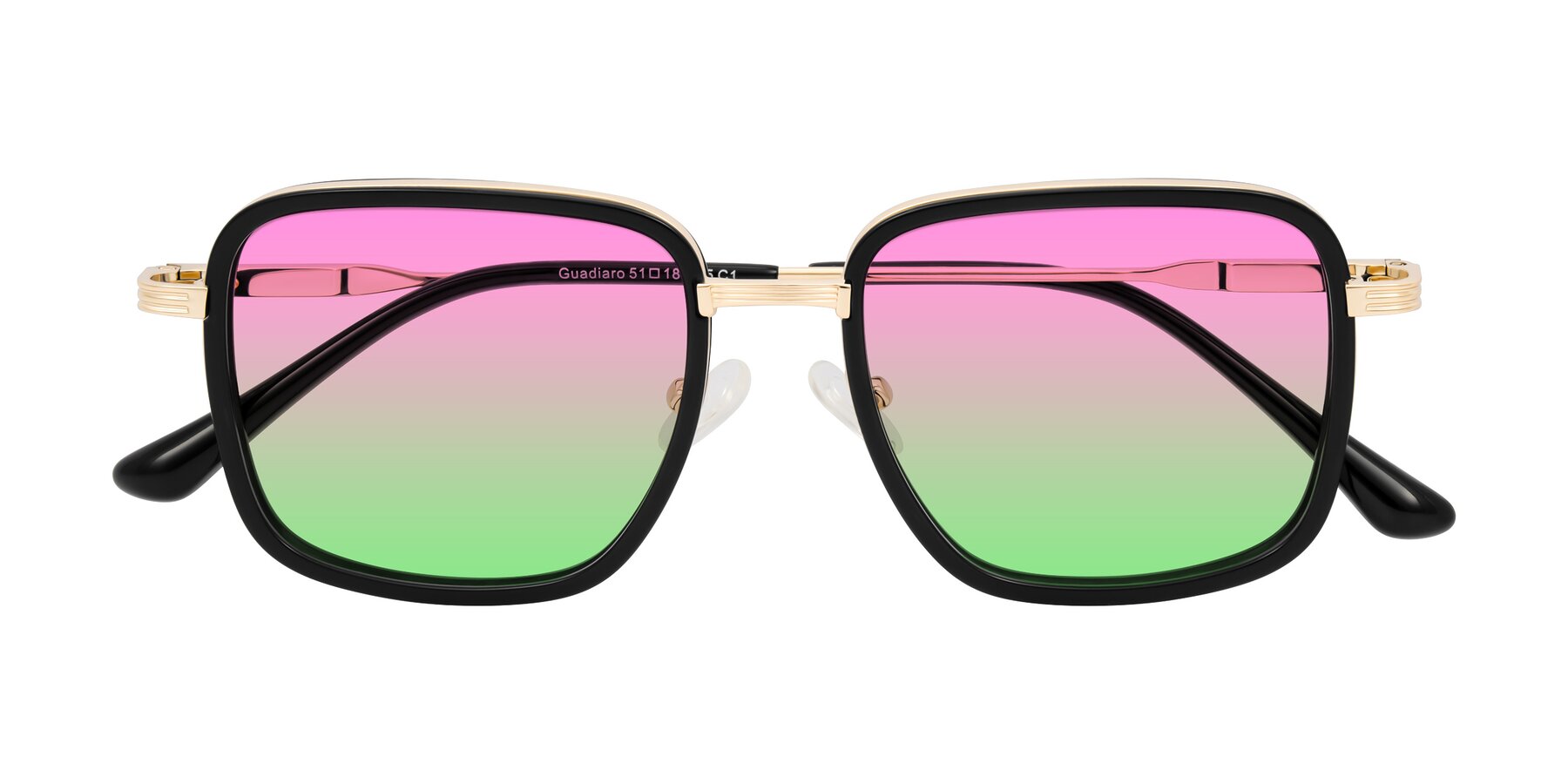 Folded Front of Guadiaro in Black/Gold with Pink / Green Gradient Lenses