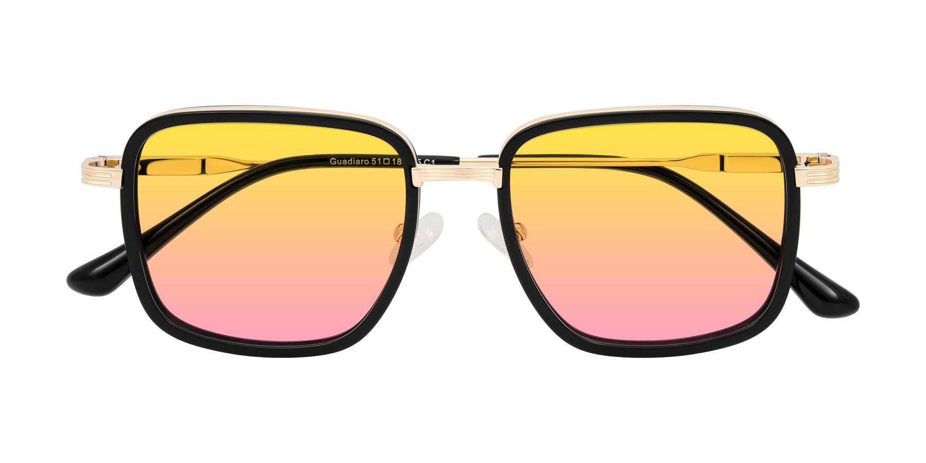 Folded Front of Guadiaro in Black/Gold with Yellow / Pink Gradient Lenses