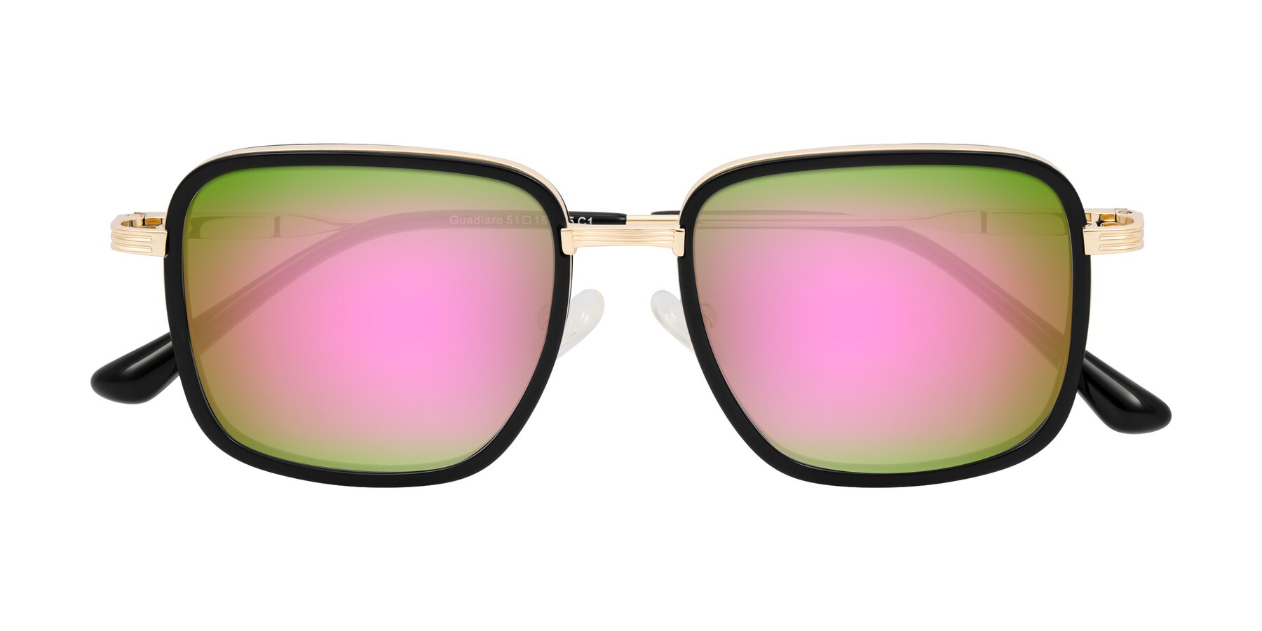 Folded Front of Guadiaro in Black/Gold with Pink Mirrored Lenses
