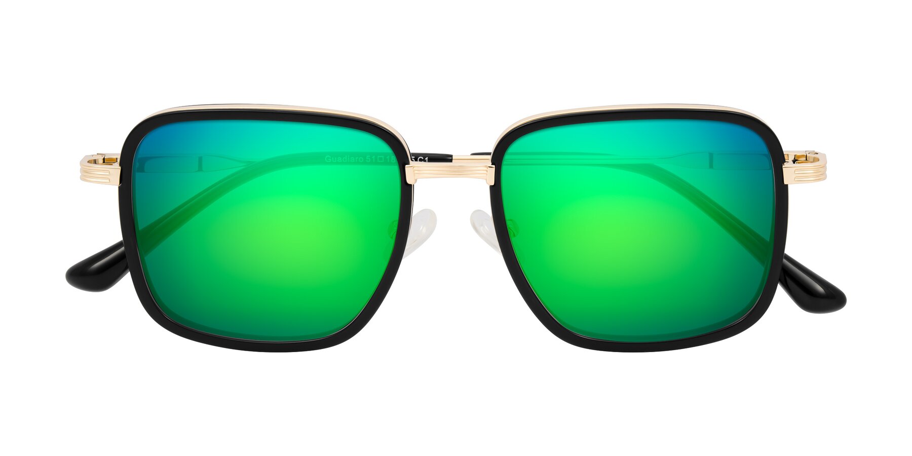 Folded Front of Guadiaro in Black/Gold with Green Mirrored Lenses