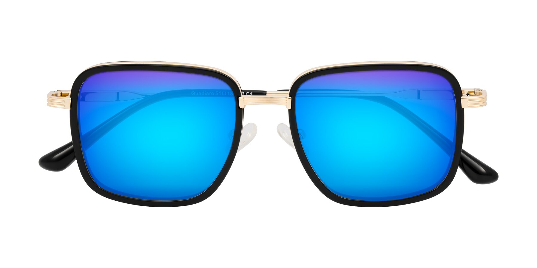 Folded Front of Guadiaro in Black/Gold with Blue Mirrored Lenses