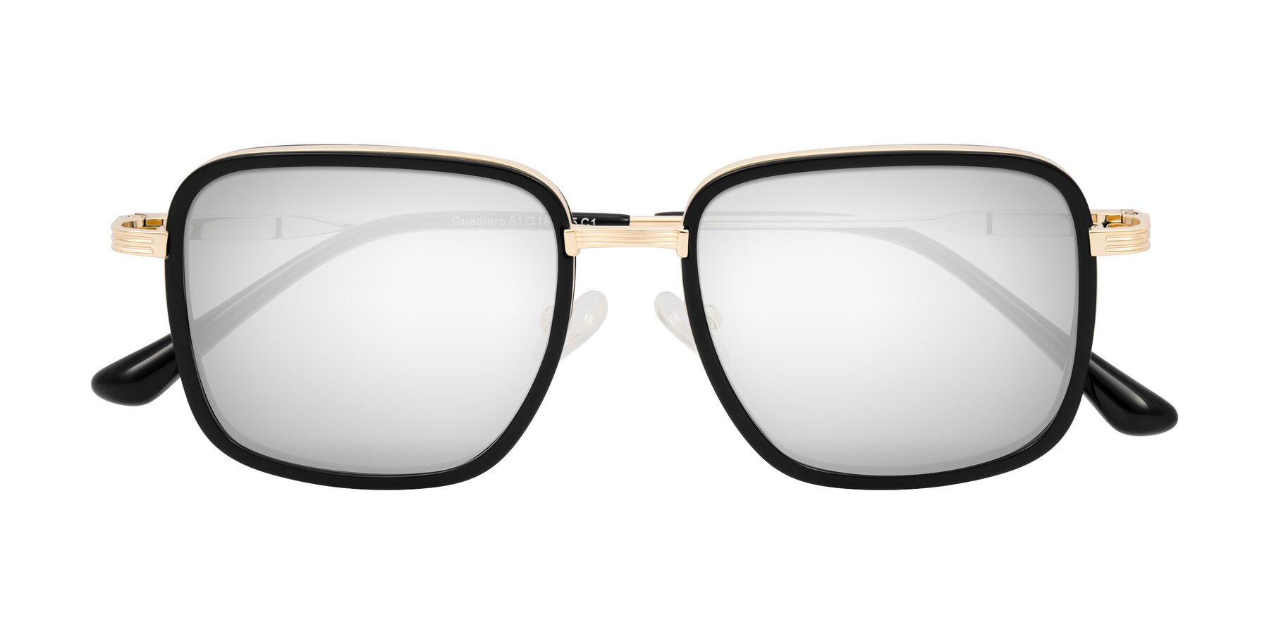 Folded Front of Guadiaro in Black/Gold with Silver Mirrored Lenses