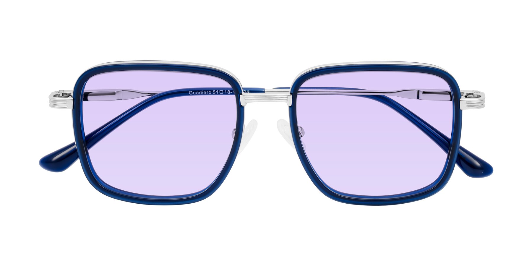 Folded Front of Guadiaro in Blue/Silver with Light Purple Tinted Lenses