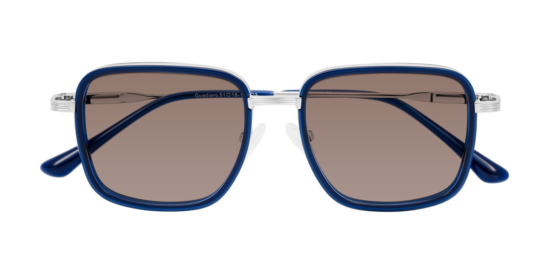 Folded Front of Guadiaro in Blue/Silver with Medium Brown Tinted Lenses