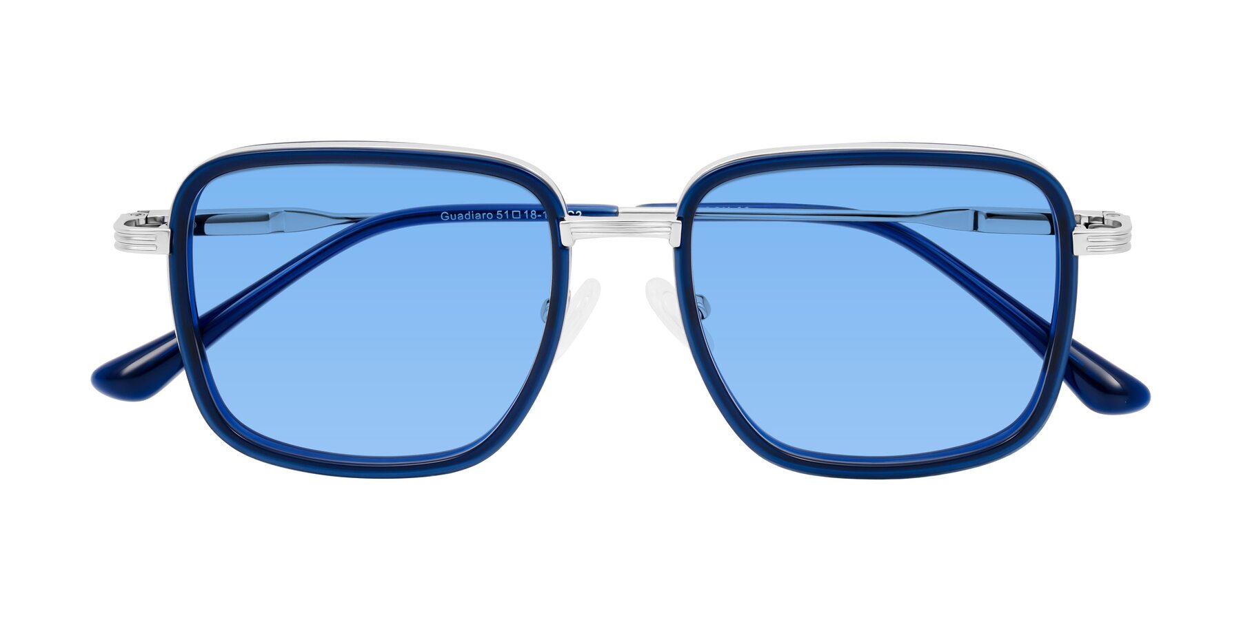 Folded Front of Guadiaro in Blue/Silver with Medium Blue Tinted Lenses