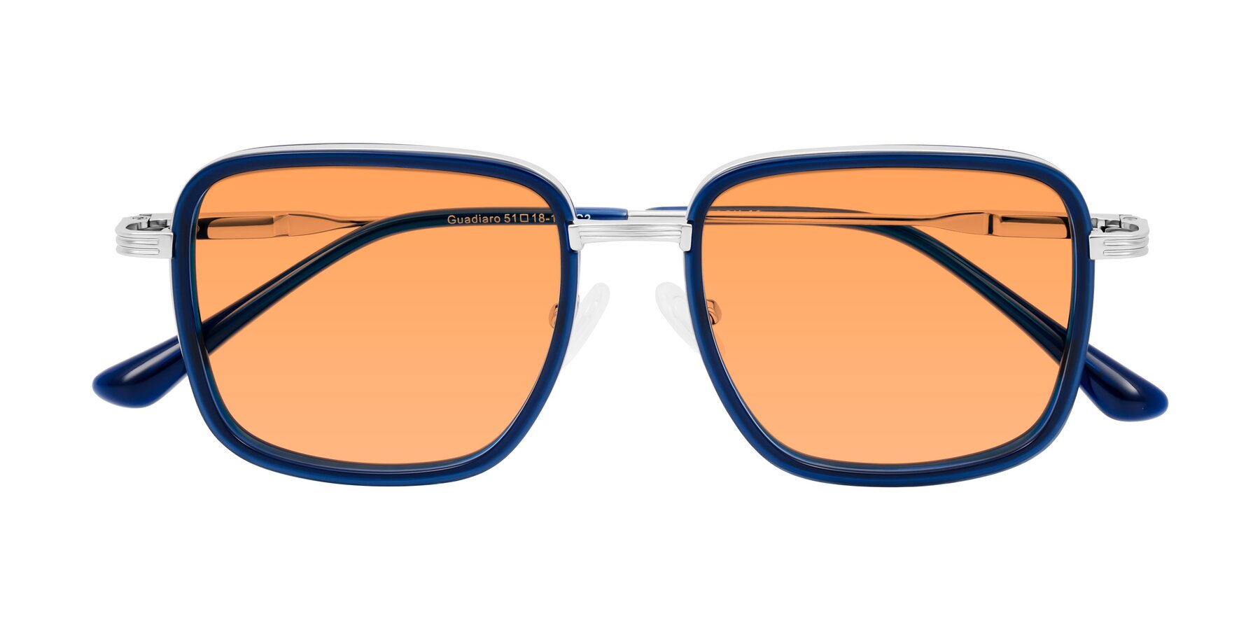 Folded Front of Guadiaro in Blue/Silver with Medium Orange Tinted Lenses