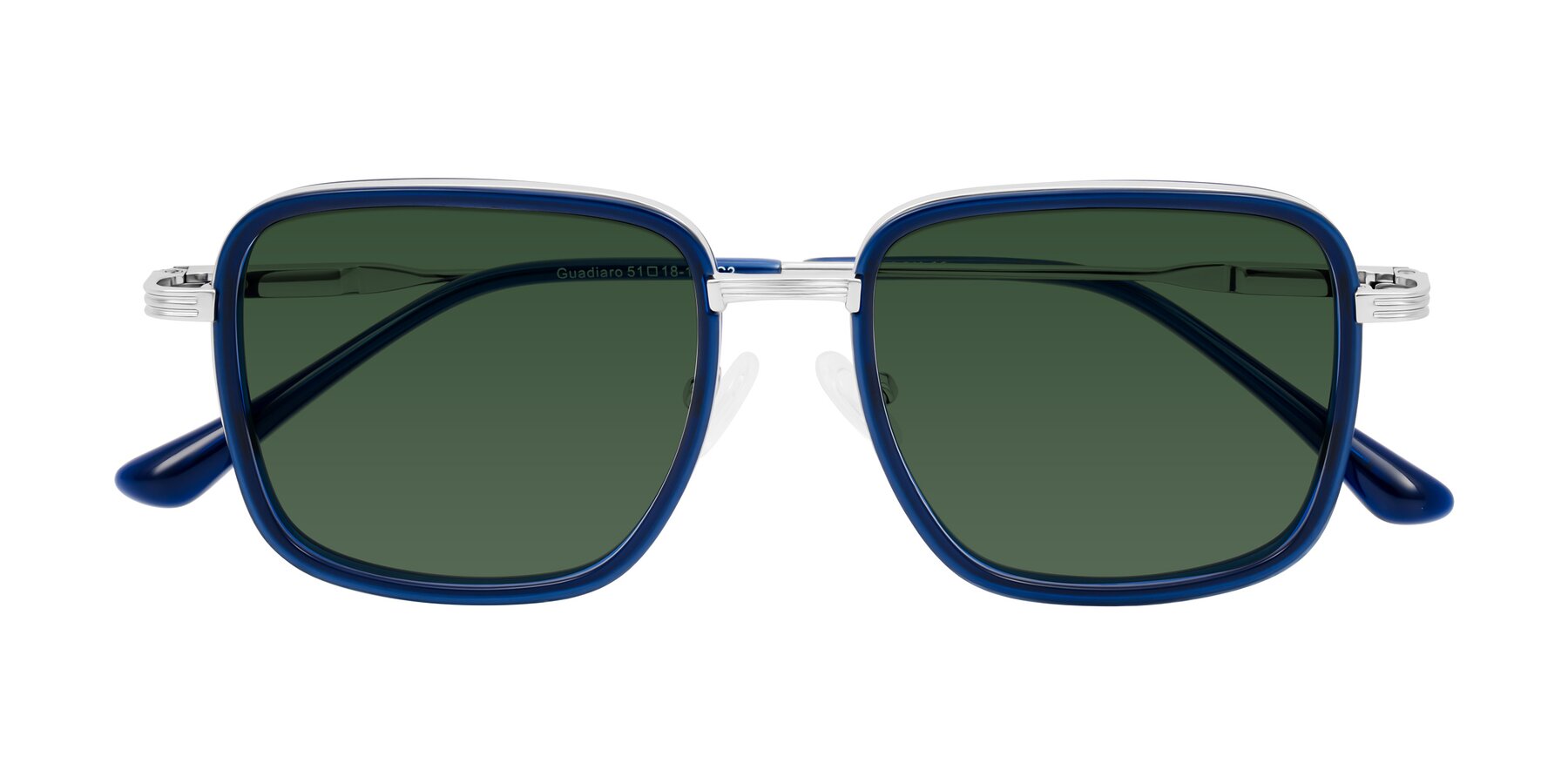 Folded Front of Guadiaro in Blue/Silver with Green Tinted Lenses