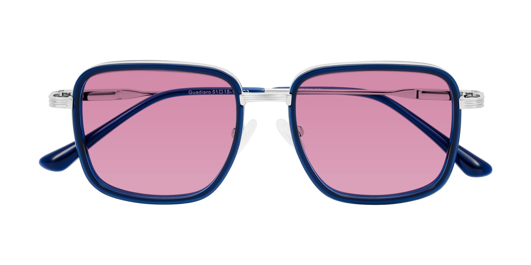 Folded Front of Guadiaro in Blue/Silver with Medium Wine Tinted Lenses