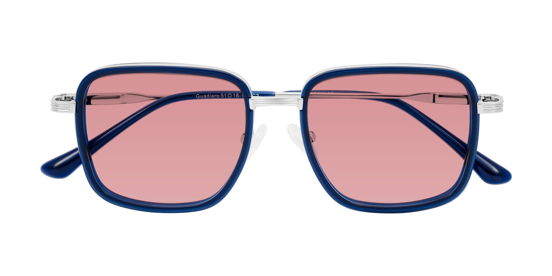 Folded Front of Guadiaro in Blue/Silver with Medium Garnet Tinted Lenses