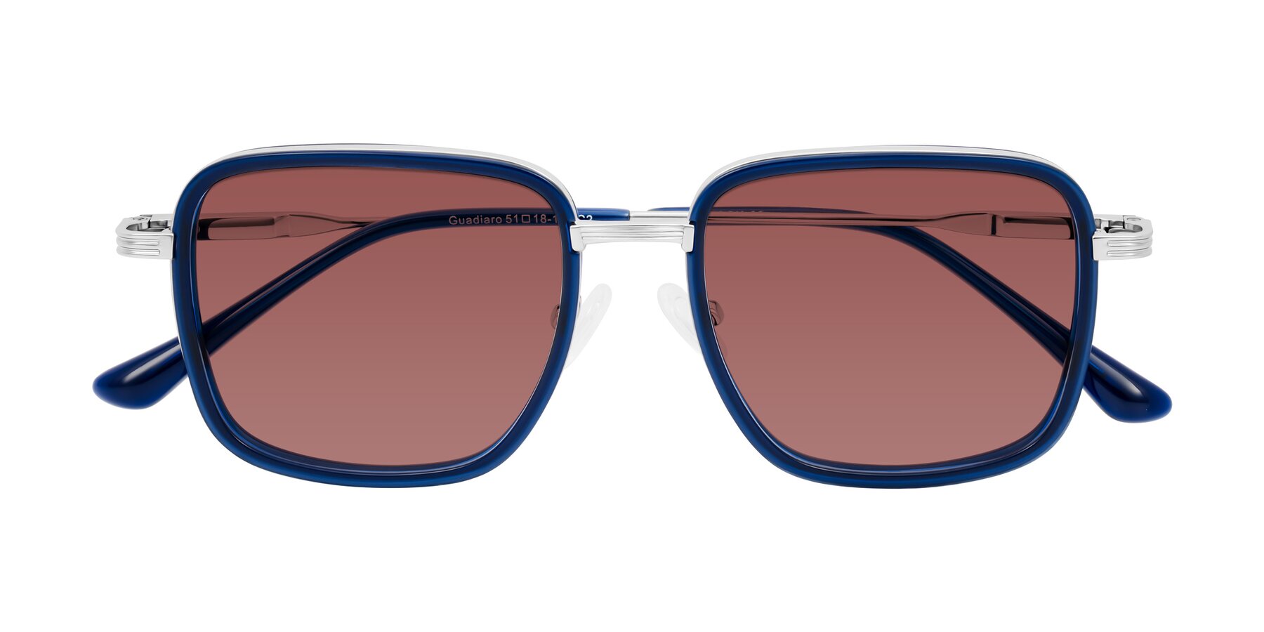 Folded Front of Guadiaro in Blue/Silver with Garnet Tinted Lenses