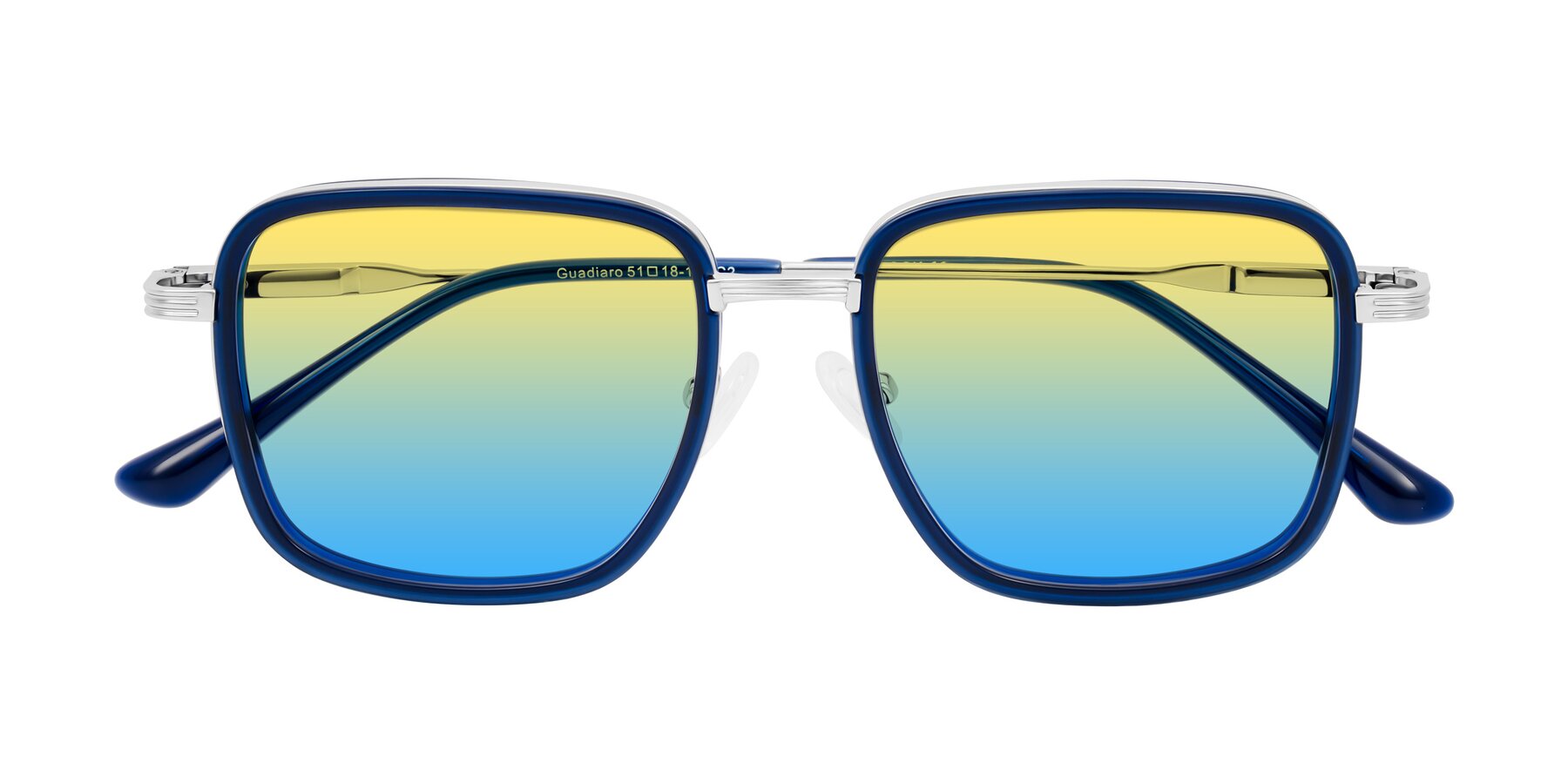 Folded Front of Guadiaro in Blue/Silver with Yellow / Blue Gradient Lenses