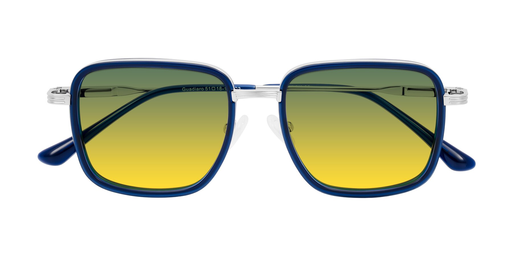 Folded Front of Guadiaro in Blue/Silver with Green / Yellow Gradient Lenses