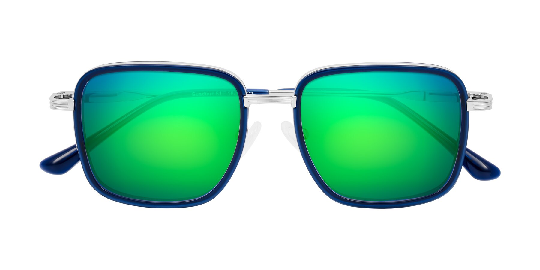 Folded Front of Guadiaro in Blue/Silver with Green Mirrored Lenses