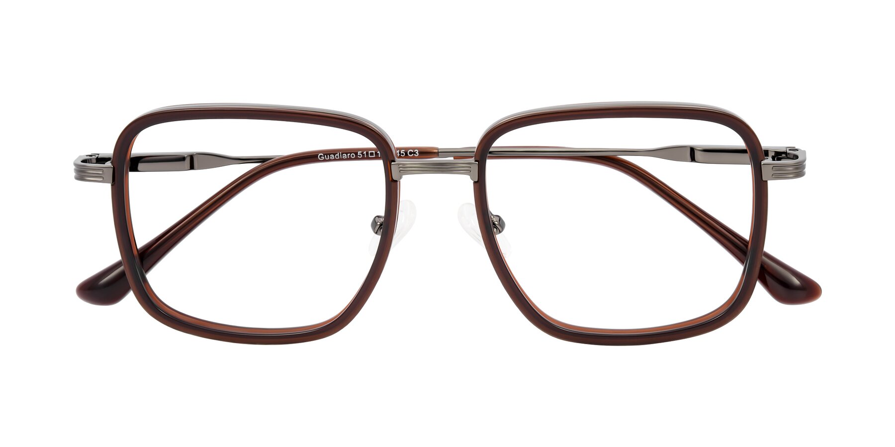 Folded Front of Guadiaro in Brown/Gunmetal with Clear Blue Light Blocking Lenses