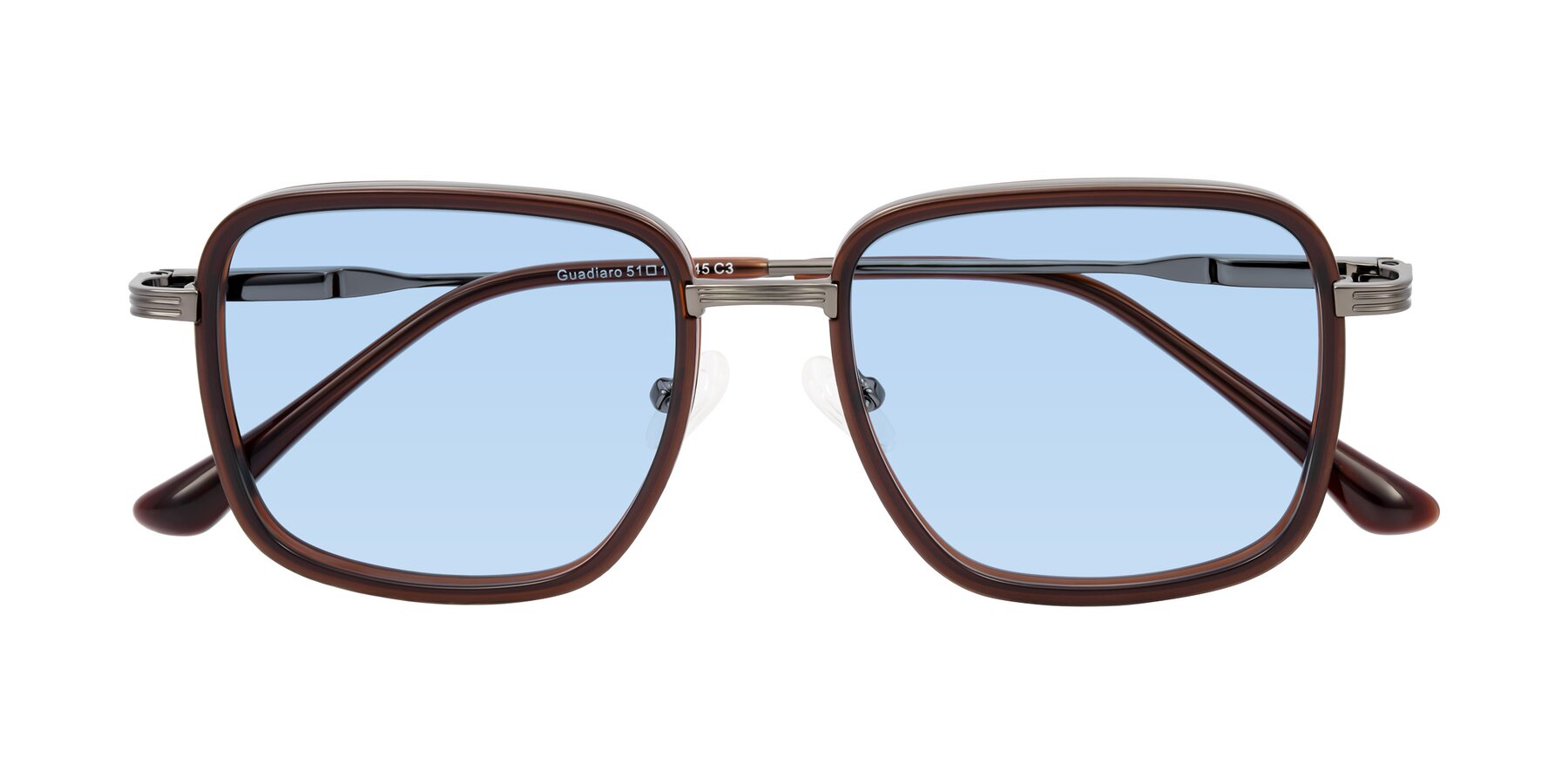 Folded Front of Guadiaro in Brown/Gunmetal with Light Blue Tinted Lenses