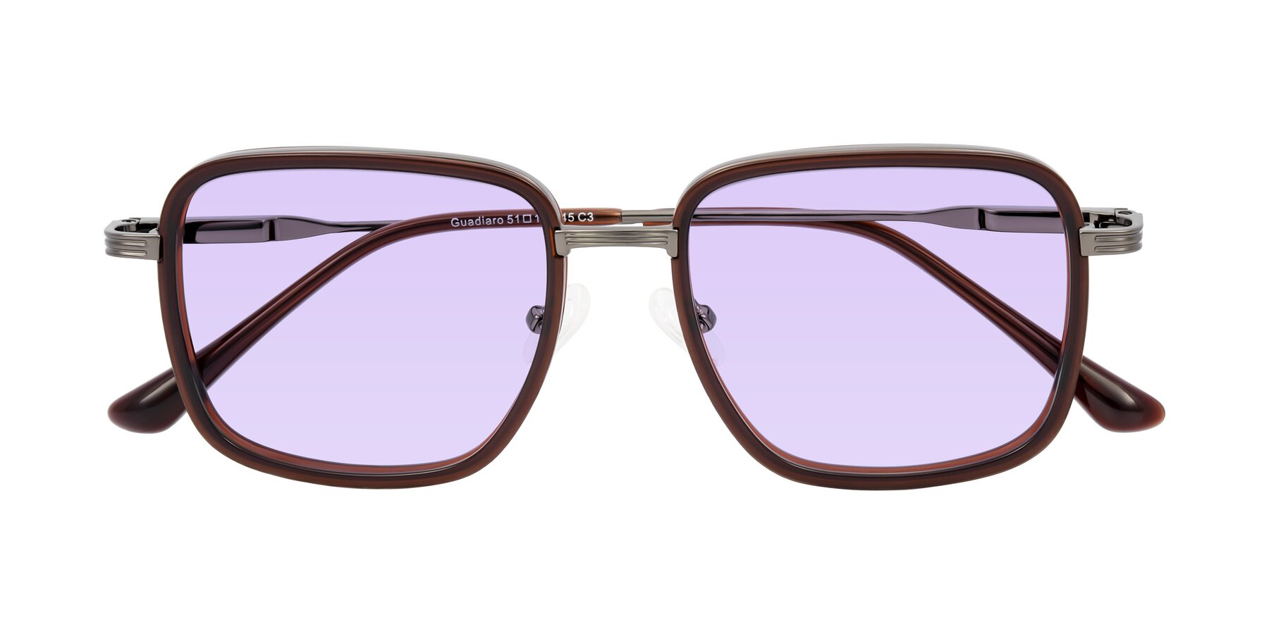 Folded Front of Guadiaro in Brown/Gunmetal with Light Purple Tinted Lenses