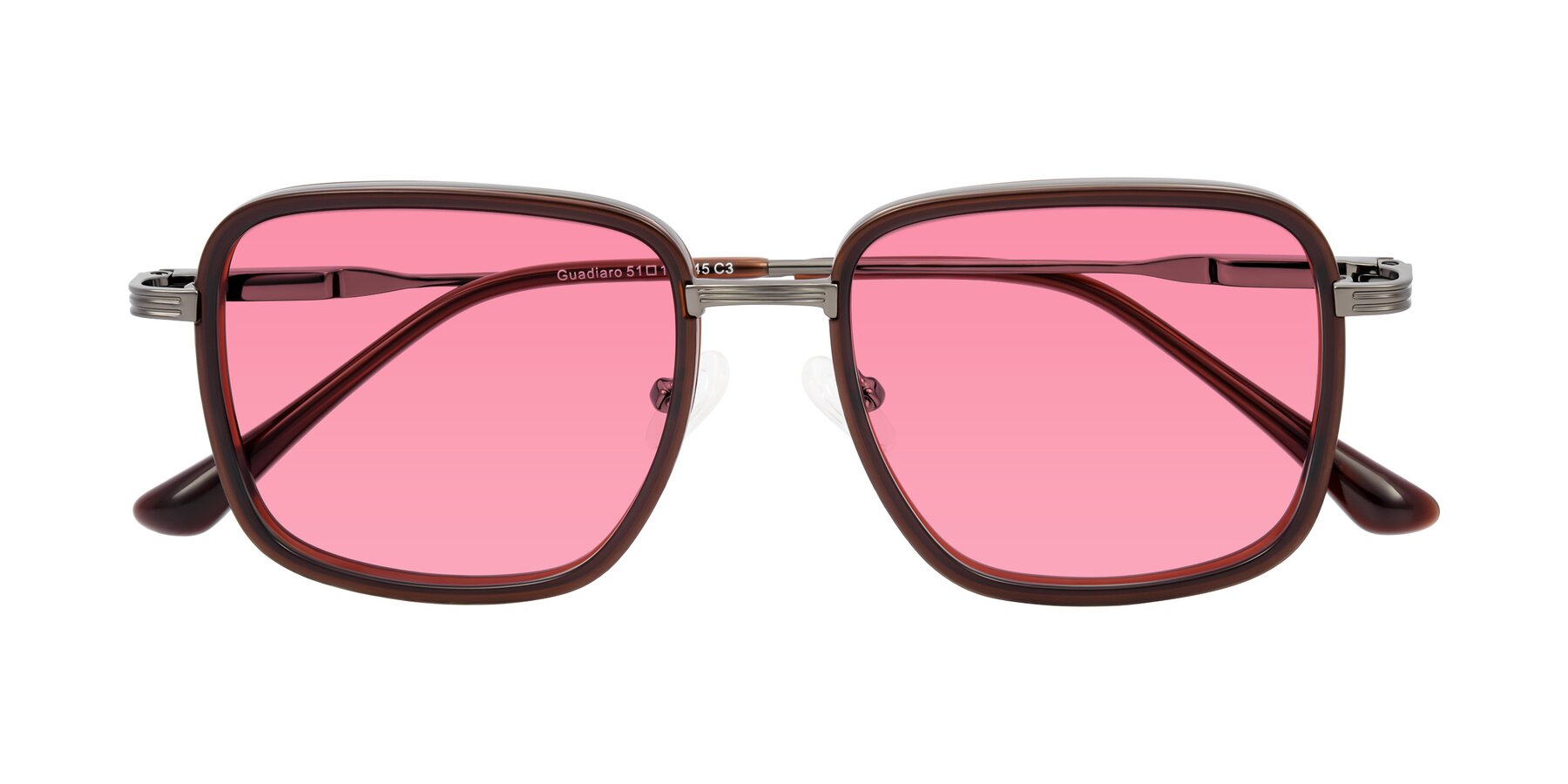 Folded Front of Guadiaro in Brown/Gunmetal with Pink Tinted Lenses
