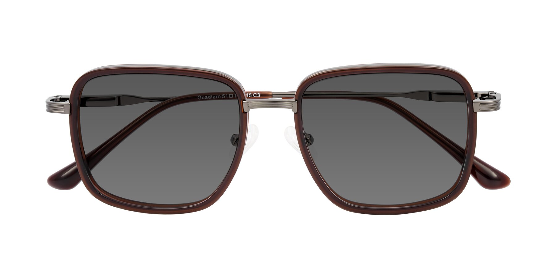 Folded Front of Guadiaro in Brown/Gunmetal with Medium Gray Tinted Lenses