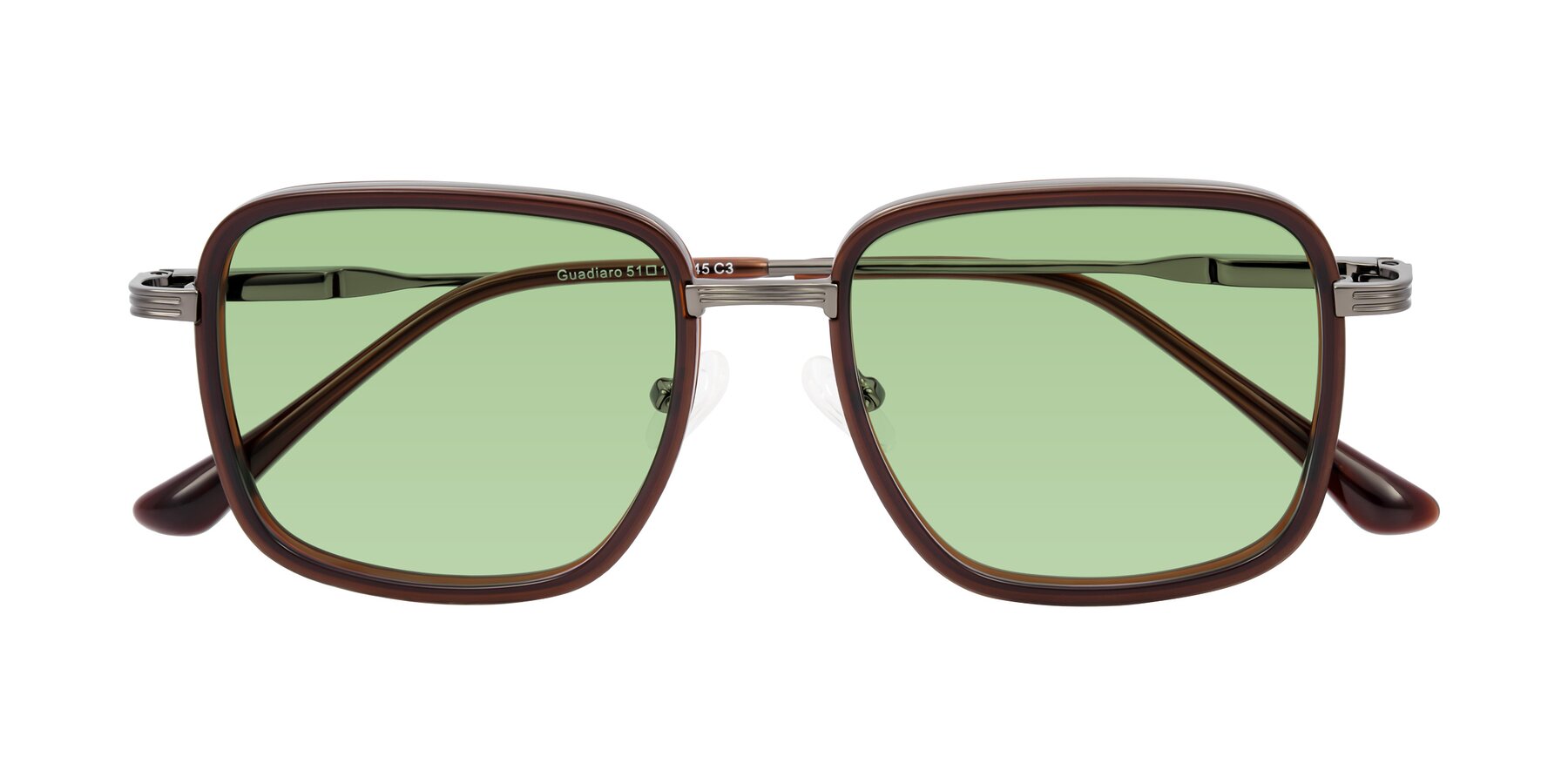 Folded Front of Guadiaro in Brown/Gunmetal with Medium Green Tinted Lenses