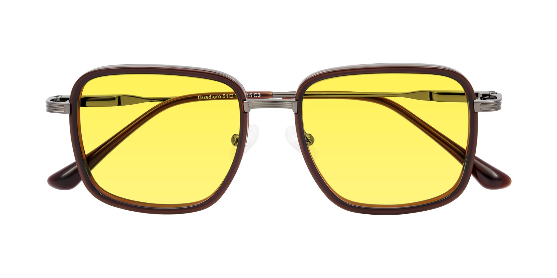 Folded Front of Guadiaro in Brown/Gunmetal with Medium Yellow Tinted Lenses