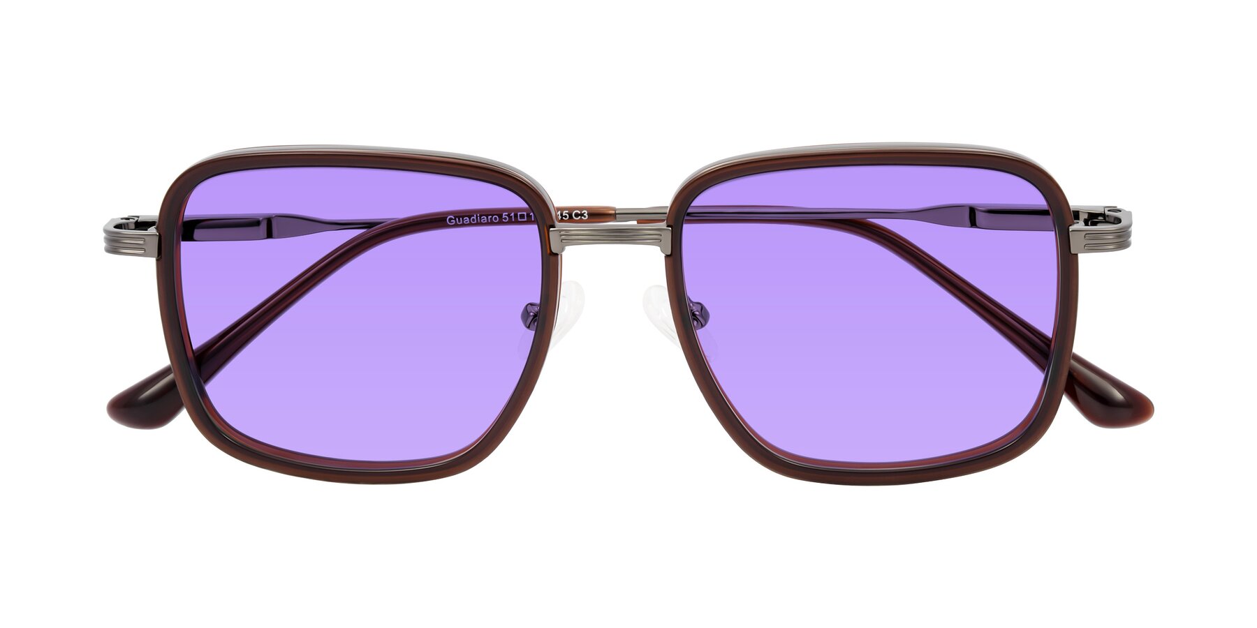 Folded Front of Guadiaro in Brown/Gunmetal with Medium Purple Tinted Lenses